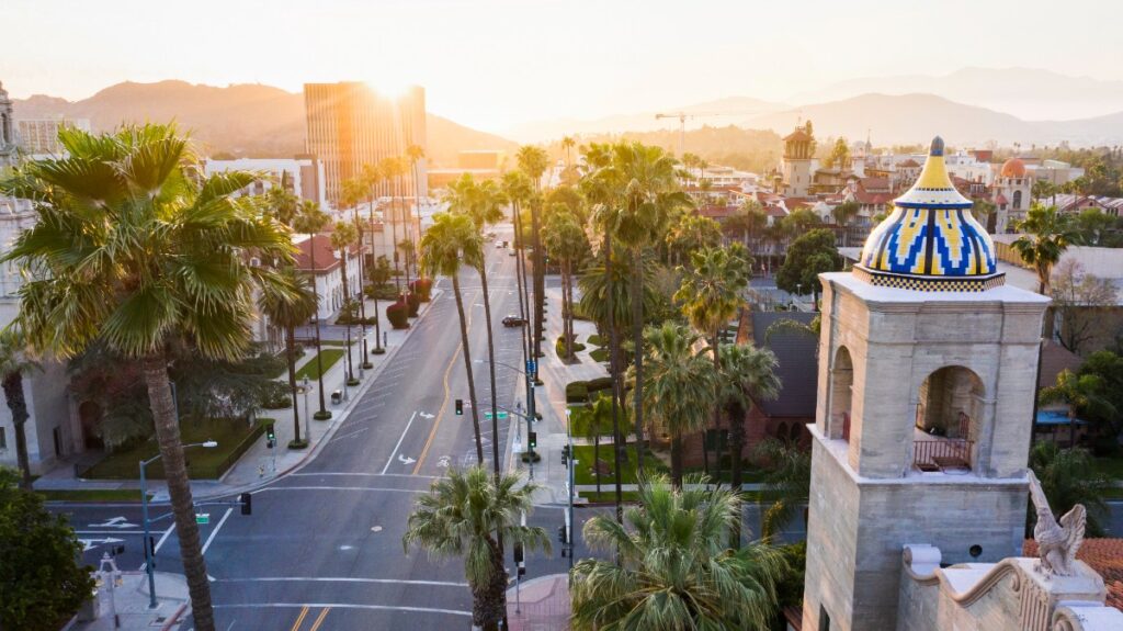 Downtown Riverside, California at golden hour