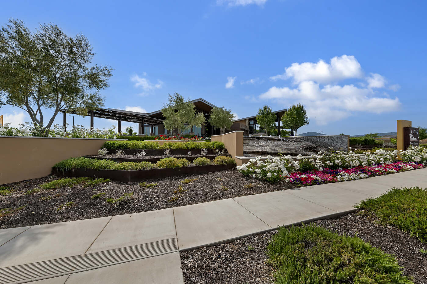 Landscaped terraces below The VuePoint clubhouse at Altis