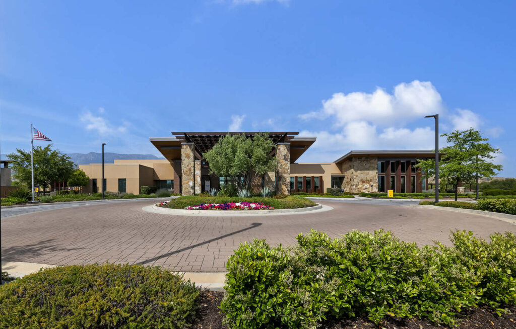 The VuePoint clubhouse and entry roundabout at Altis in Beaumont