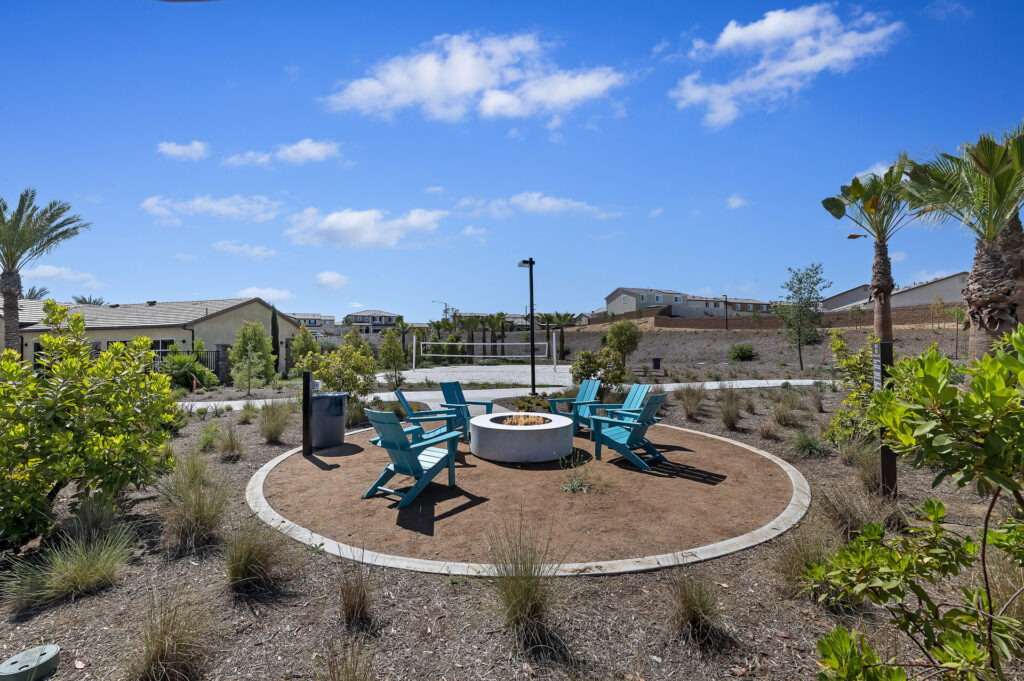 Fire pit with Adirondack seating | Olivewood, Beaumont
